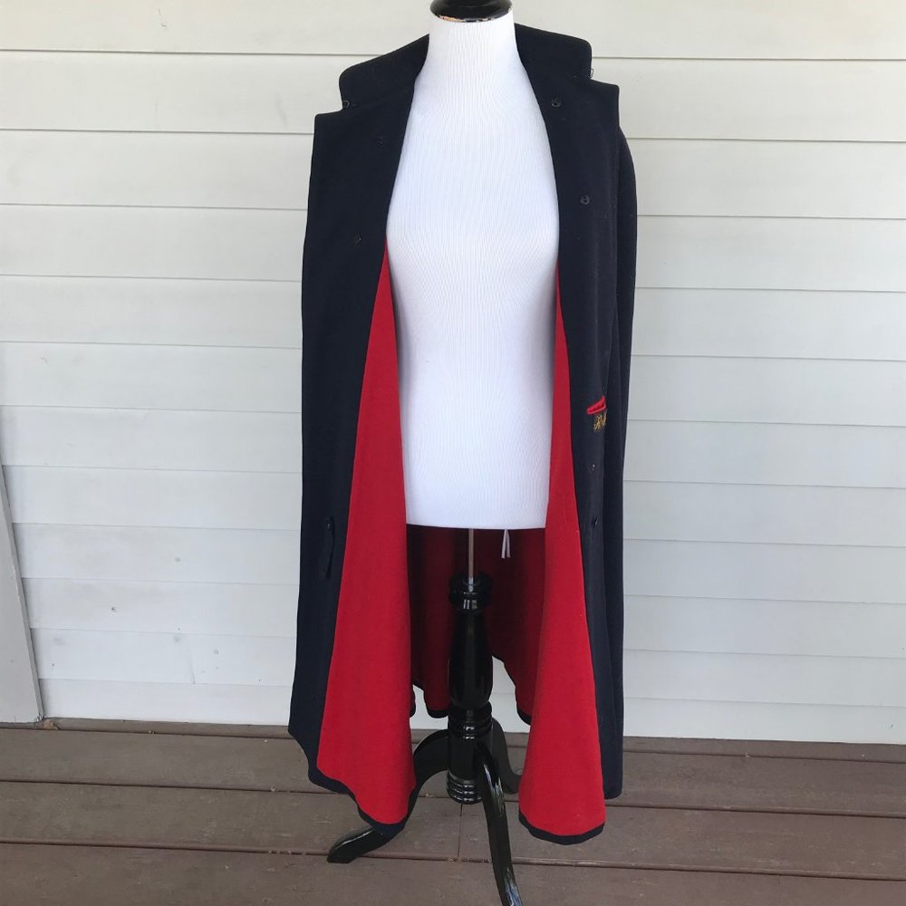 Cape Black Wool Red Lining Midi Custom Made